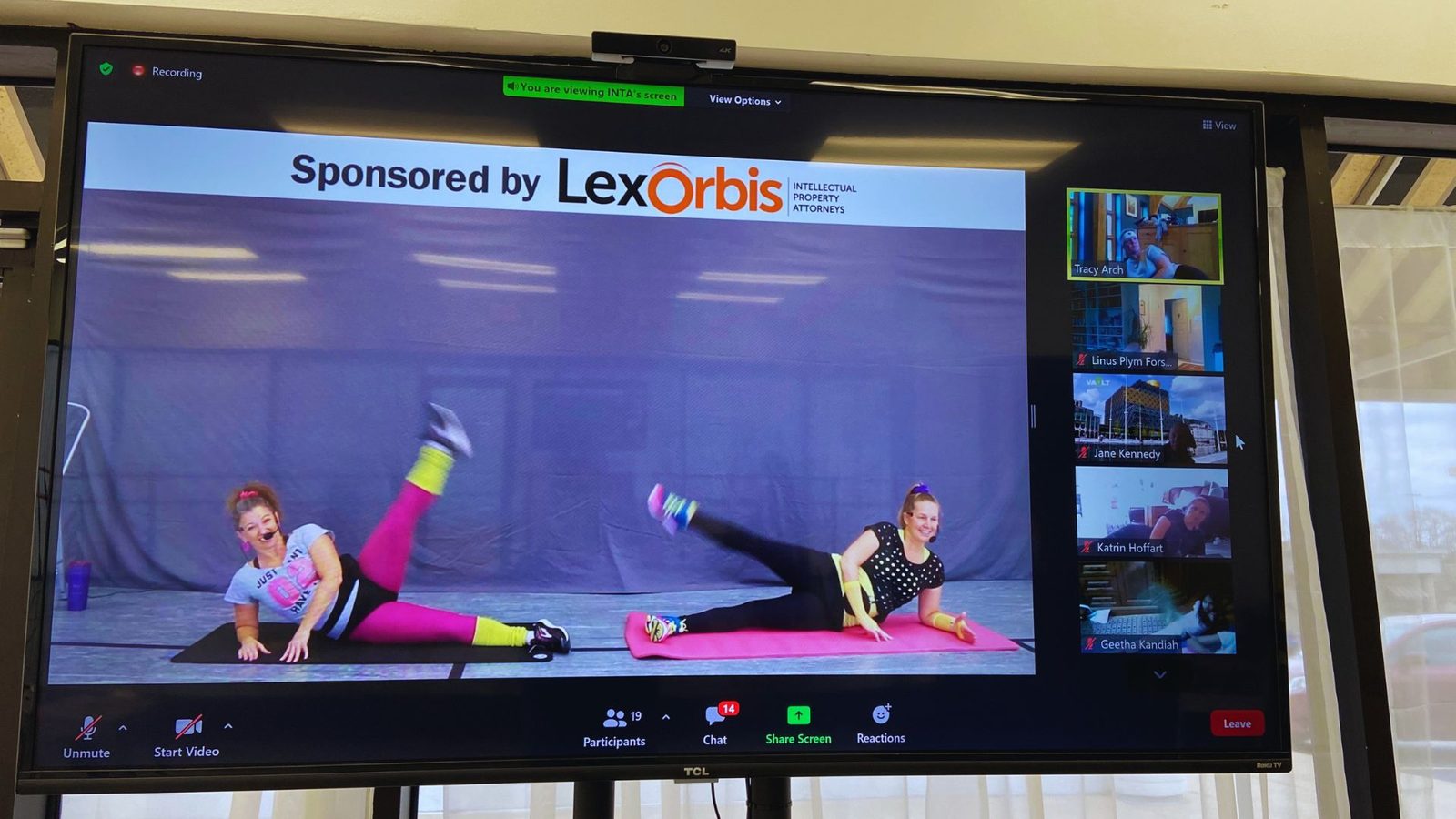 A live virtual fitness class in progress