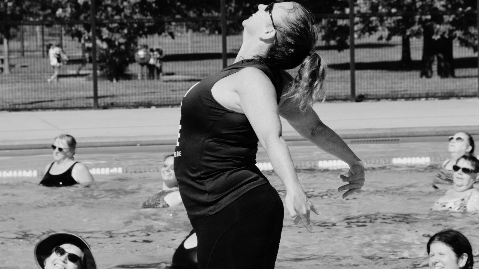 Heather teaching an aqua fitness class in the pool